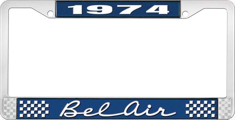 1974 Bel Air Blue And Chrome License Plate Frame With White Lettering