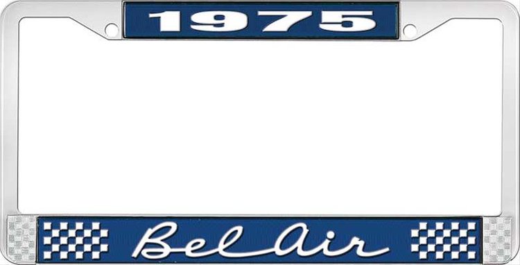 1975 Bel Air Blue And Chrome License Plate Frame With White Lettering
