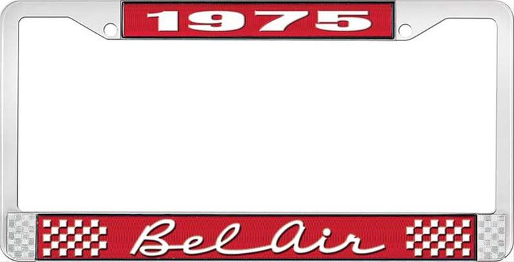 1975 Bel Air Red And Chrome License Plate Frame With White Lettering