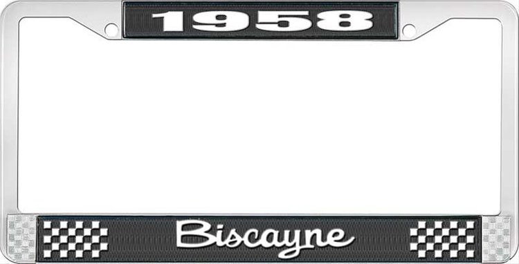 1958 Biscayne Black And Chrome License Plate Frame With White Lettering