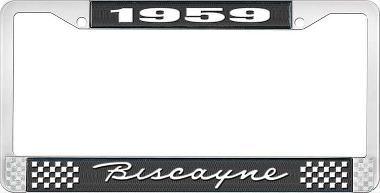 1959 Biscayne Black And Chrome License Plate Frame With White Lettering
