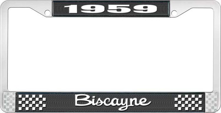 1959 Biscayne Black And Chrome License Plate Frame With White Lettering