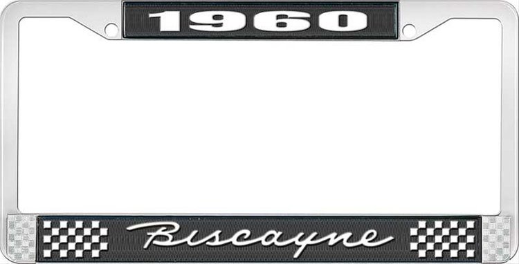 1960 Biscayne Black And Chrome License Plate Frame With White Lettering