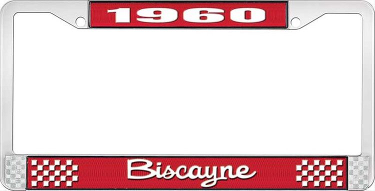 1960 Biscayne Red And Chrome License Plate Frame With White Lettering