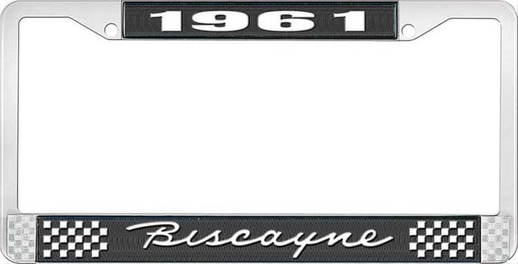 1961 Biscayne Black And Chrome License Plate Frame With White Lettering