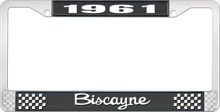 1961 Biscayne Black And Chrome License Plate Frame With White Lettering
