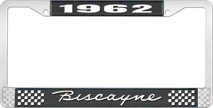 1962 Biscayne Black And Chrome License Plate Frame With White Lettering