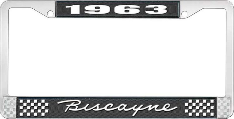1963 Biscayne Black And Chrome License Plate Frame With White Lettering