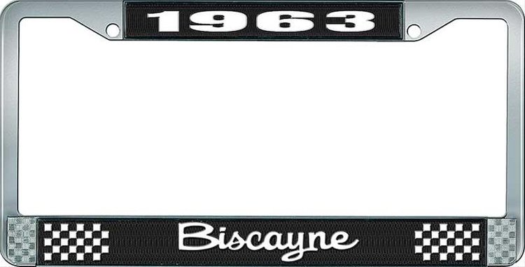 1963 Biscayne Black And Chrome License Plate Frame With White Lettering