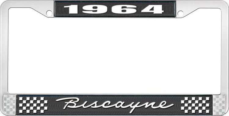 1964 Biscayne Black And Chrome License Plate Frame With White Lettering