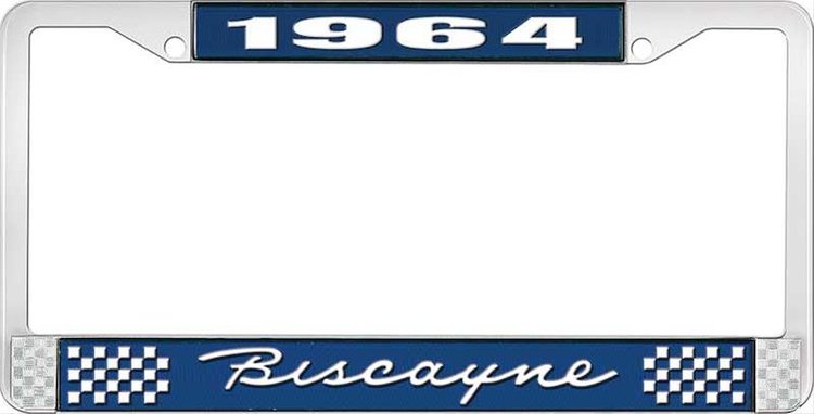 1964 Biscayne Blue And Chrome License Plate Frame With White Lettering