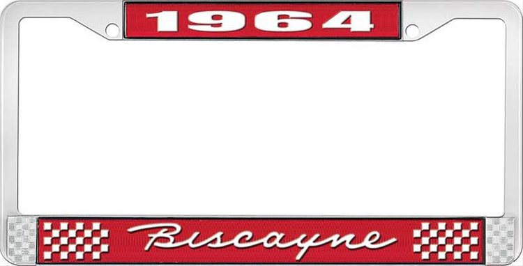 1964 Biscayne Red And Chrome License Plate Frame With White Lettering