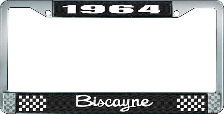 1964 Biscayne Black And Chrome License Plate Frame With White Lettering