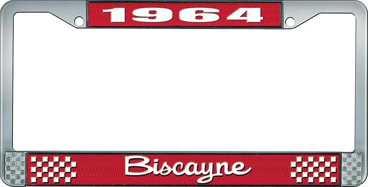 1964 Biscayne Red And Chrome License Plate Frame With White Lettering