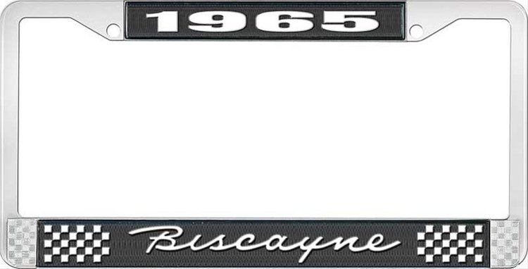 1965 Biscayne Black And Chrome License Plate Frame With White Lettering