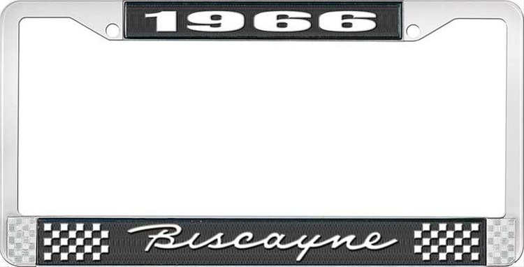 1966 Biscayne Black And Chrome License Plate Frame With White Lettering