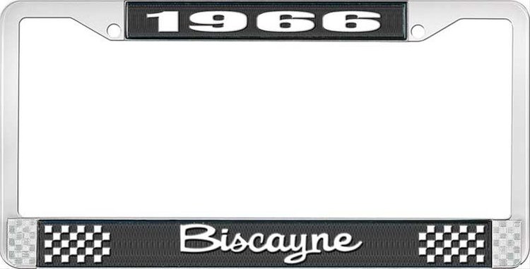 1966 Biscayne Black And Chrome License Plate Frame With White Lettering
