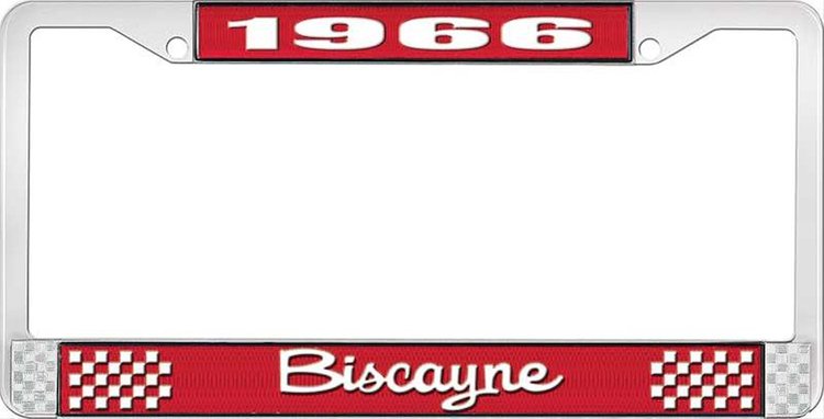 1966 Biscayne Red And Chrome License Plate Frame With White Lettering