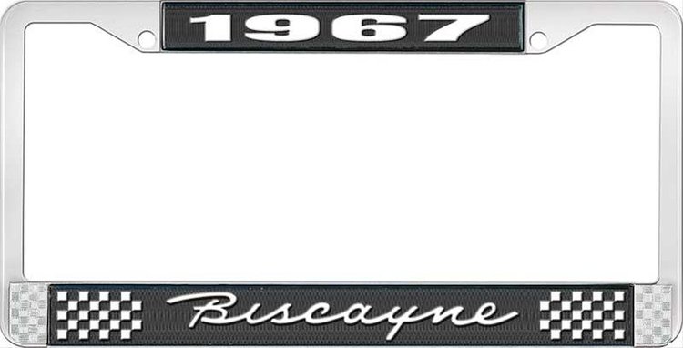 1967 Biscayne Black And Chrome License Plate Frame With White Lettering