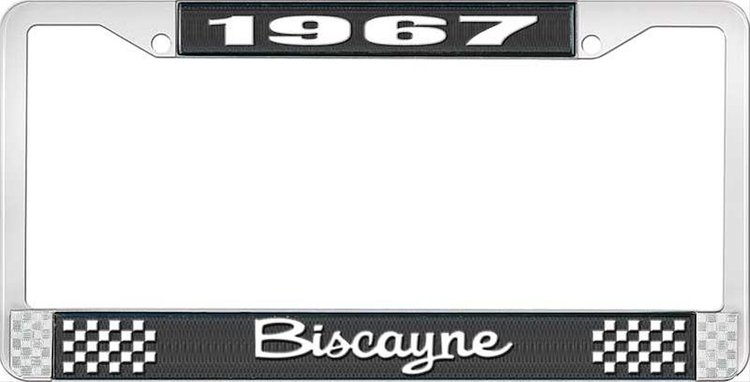 1967 Biscayne Black And Chrome License Plate Frame With White Lettering