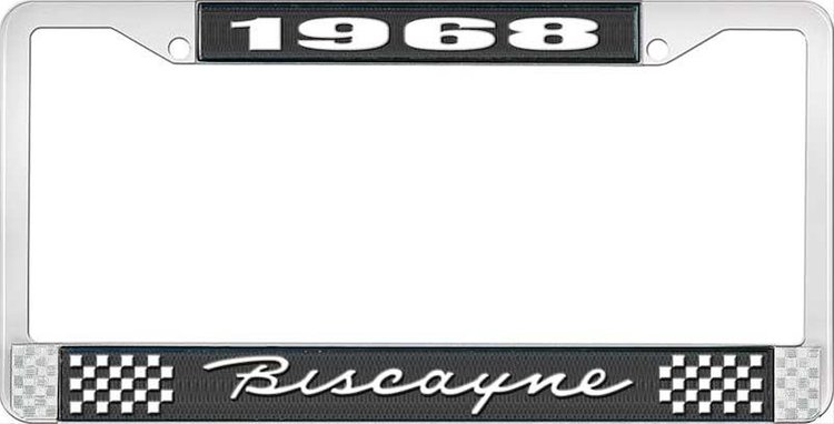 1968 Biscayne Black And Chrome License Plate Frame With White Lettering