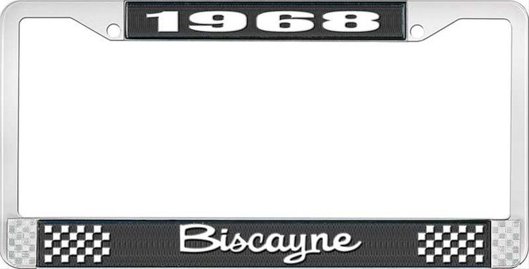 1968 Biscayne Black And Chrome License Plate Frame With White Lettering