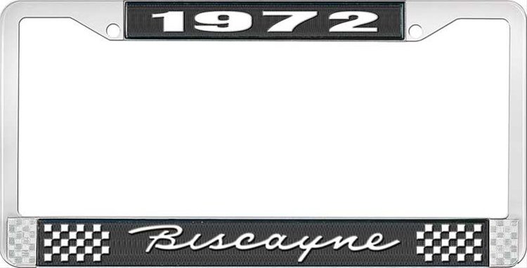 1972 Biscayne Black And Chrome License Plate Frame With White Lettering