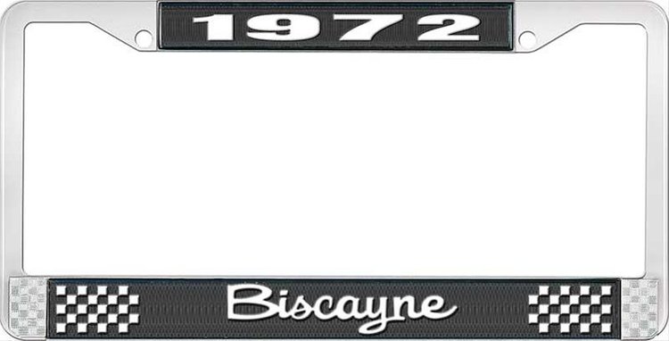 1972 Biscayne Black And Chrome License Plate Frame With White Lettering