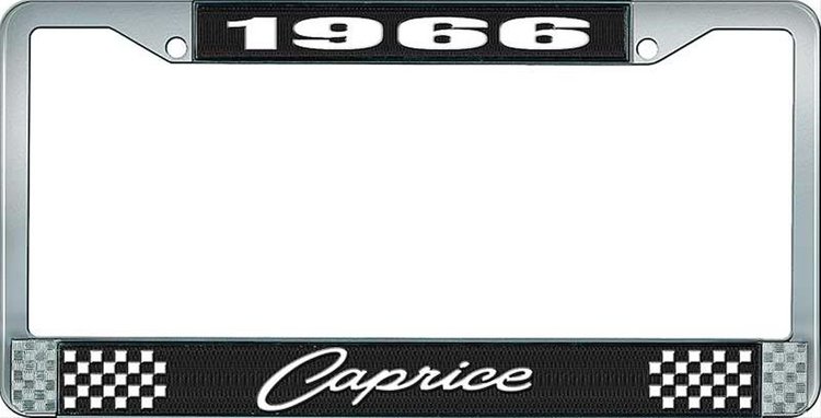 1966 Caprice Black And Chrome License Plate Frame With White Lettering