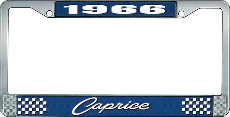 1966 Caprice Blue And Chrome License Plate Frame With White Lettering