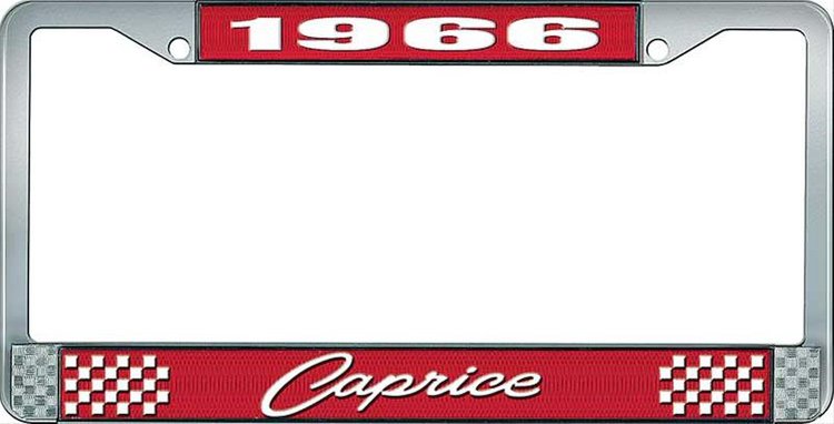1966 Caprice Red And Chrome License Plate Frame With White Lettering
