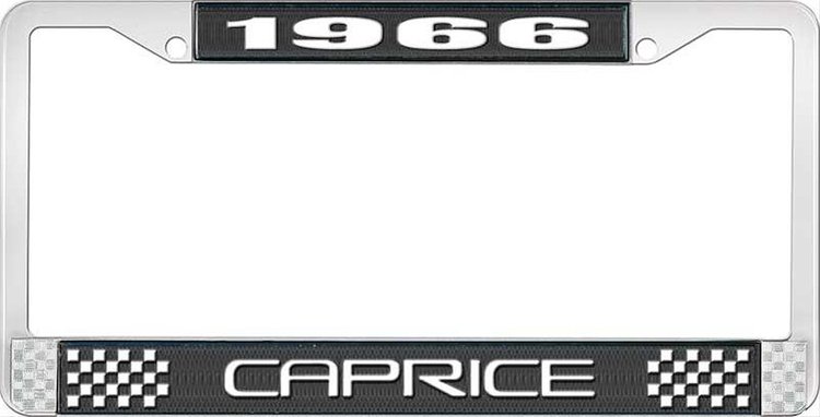 1966 Caprice Black And Chrome License Plate Frame With White Lettering
