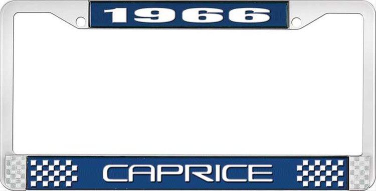 1966 Caprice Blue And Chrome License Plate Frame With White Lettering