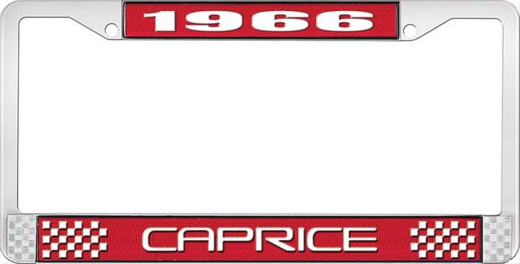 1966 Caprice Red And Chrome License Plate Frame With White Lettering