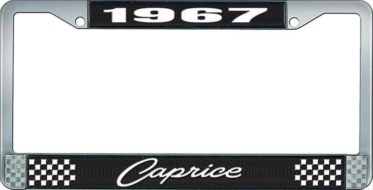 1967 Caprice Black And Chrome License Plate Frame With White Lettering