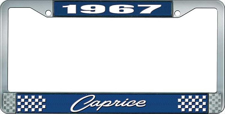 1967 Caprice Blue And Chrome License Plate Frame With White Lettering