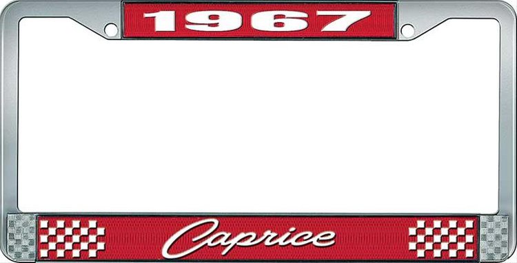 1967 Caprice Red And Chrome License Plate Frame With White Lettering