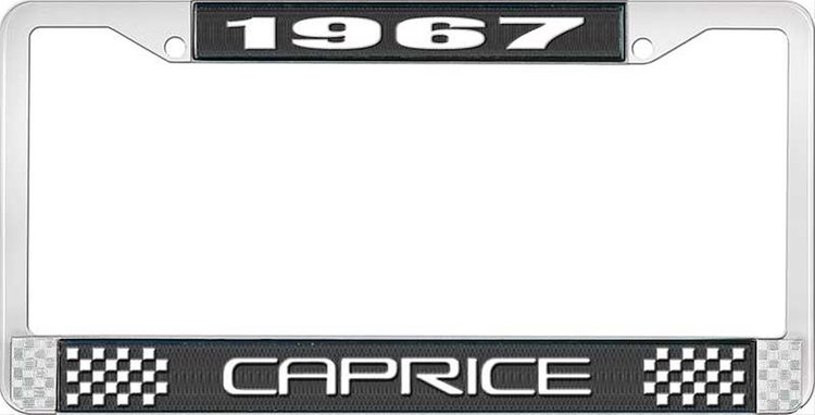 1967 Caprice Black And Chrome License Plate Frame With White Lettering