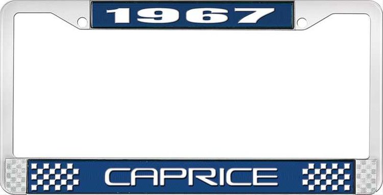 1967 Caprice Blue And Chrome License Plate Frame With White Lettering