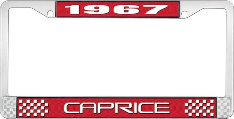 1967 Caprice Red And Chrome License Plate Frame With White Lettering