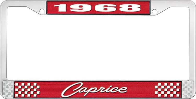 1968 Caprice Red And Chrome License Plate Frame With White Lettering