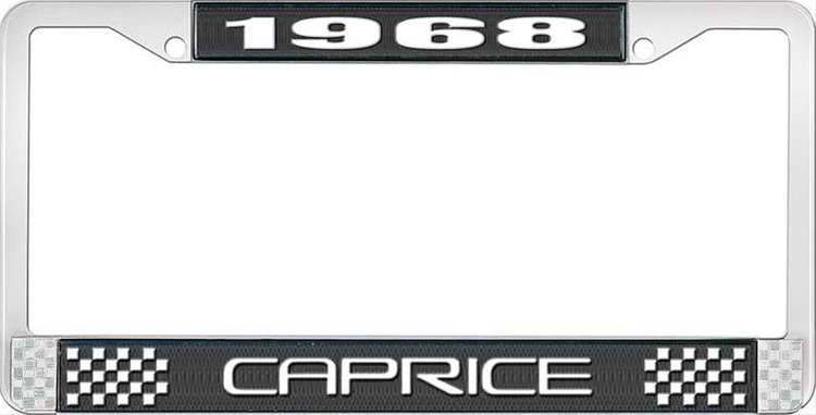 1968 Caprice Black And Chrome License Plate Frame With White Lettering