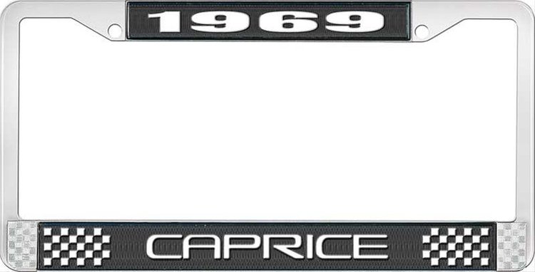 1969 Caprice Black And Chrome License Plate Frame With White Lettering