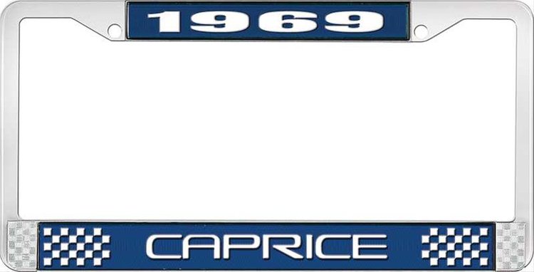 1969 Caprice Blue And Chrome License Plate Frame With White Lettering