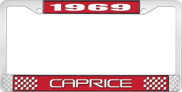 1969 Caprice Red And Chrome License Plate Frame With White Lettering