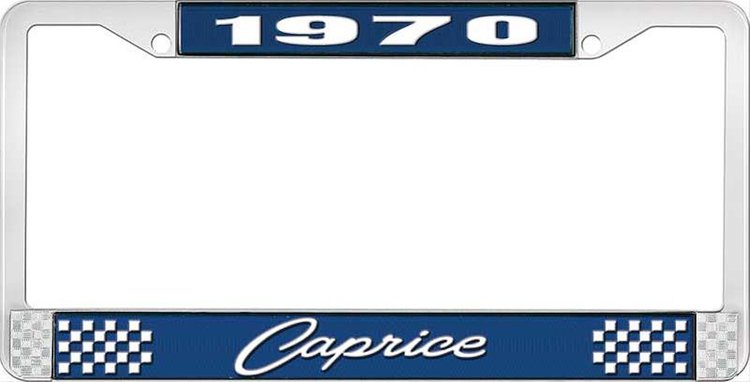 1970 Caprice Blue And Chrome License Plate Frame With White Lettering