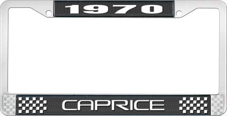 1970 Caprice Black And Chrome License Plate Frame With White Lettering