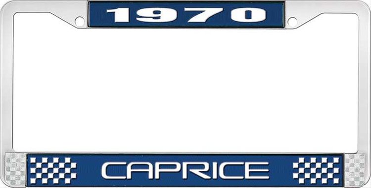 1970 Caprice Blue And Chrome License Plate Frame With White Lettering