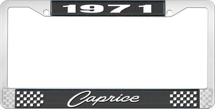 1971 Caprice Black And Chrome License Plate Frame With White Lettering