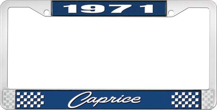 1971 Caprice Blue And Chrome License Plate Frame With White Lettering